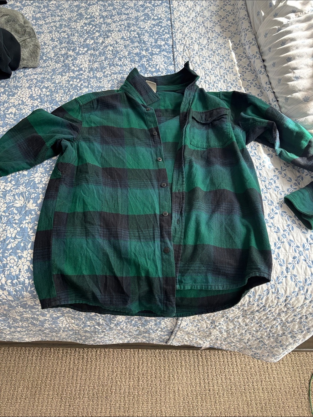 The North Face Green and Black Plaid Button-Up Shirt